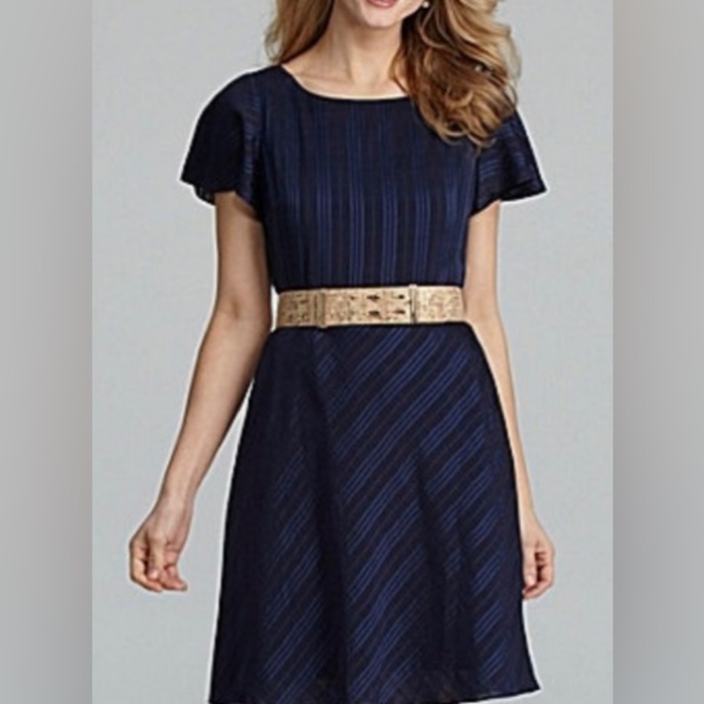 ANTONIO MELANI Navy Blue Dress with Gold Belt